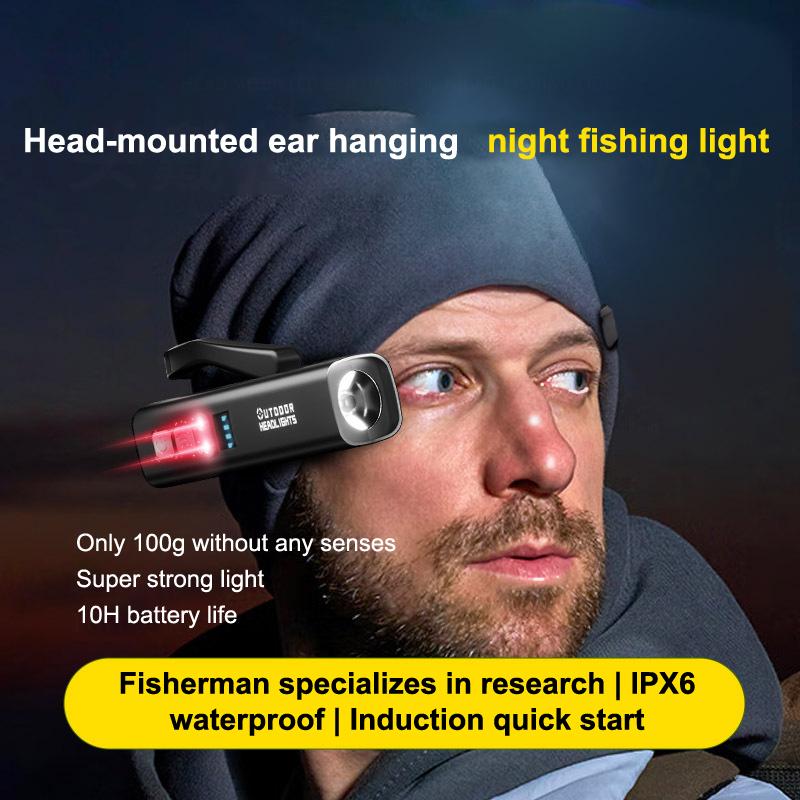 Rechargeable Waterproof Head Flashlight Ear Clip Headlamp– Bright LED Headlight For Fishing Hiking Running Cycling Outdoor