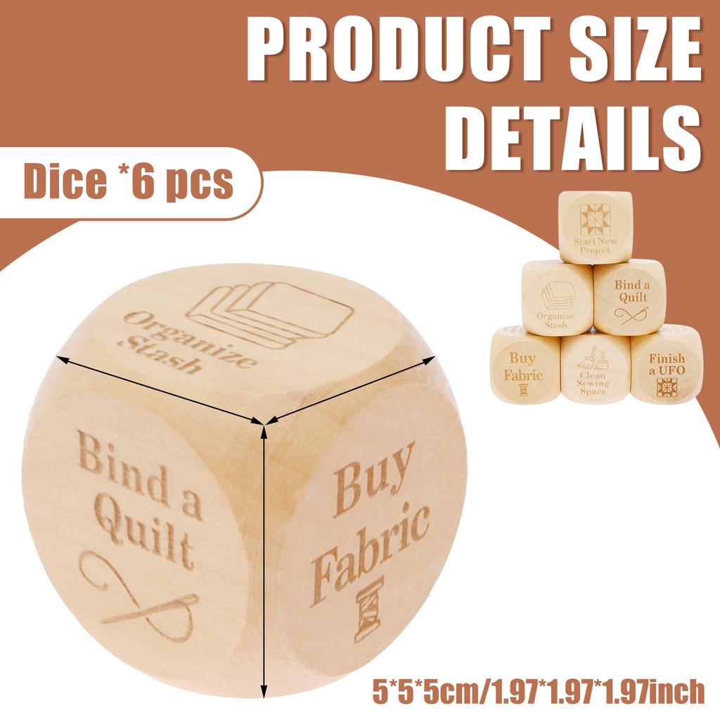 6Pcs Fun Quilters Dice Handmade Wood Quilting Decision Dice with 6 Engraved Sewing Tasks for Sewing Lover and Craft Enthusiast