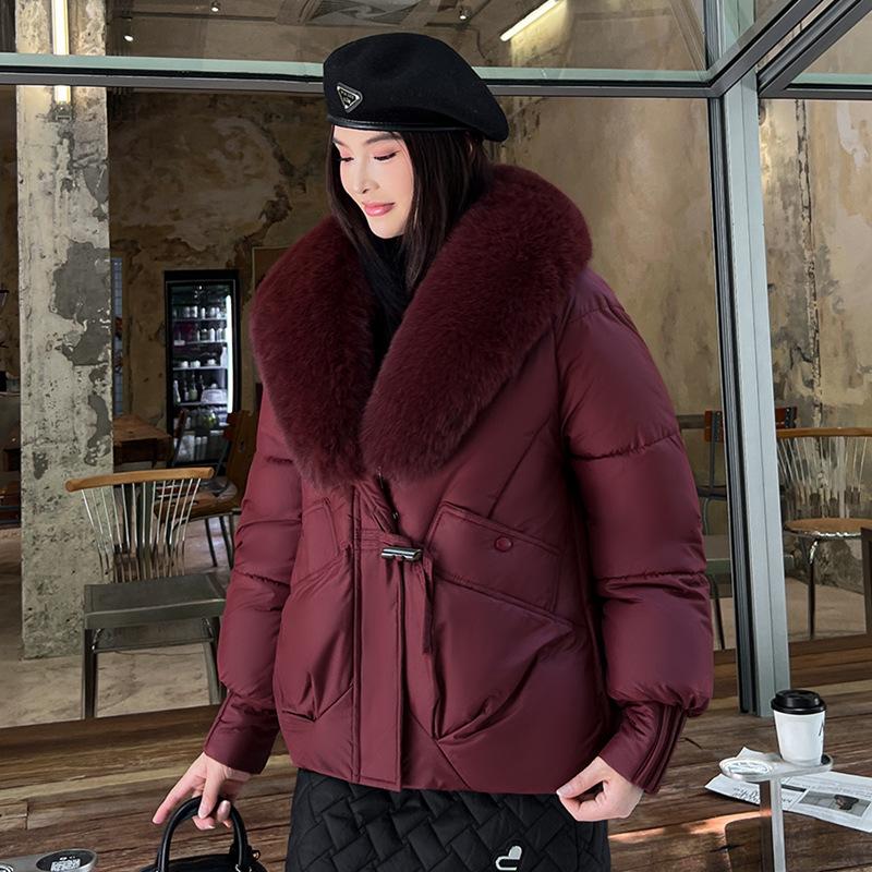 Winter Style Big Fur Collar Cotton Jacket, Down Cotton Jacket, Women's Short Thickened Anti-fur Jacket, Small Protective Jacket