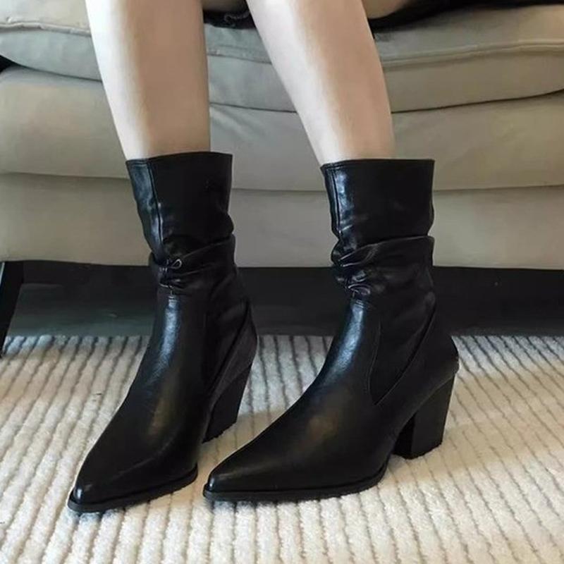 

Ankle Boots for Women s Pointed Toe Heels Shoes Fashion Elegant Gothic Boots Pumps Winter Gladiator Leather Mujer Botas 39