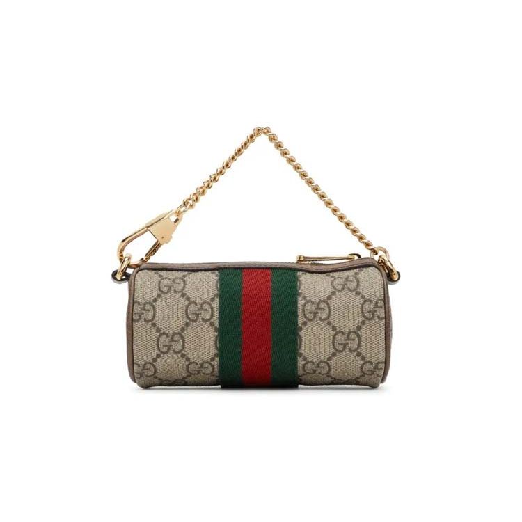Gucci Ophidia Logo Streifen Web Kette Canvas und Leder Tragetasche Damen Handtaschen Ebenholz 598658-9IK3G-8745