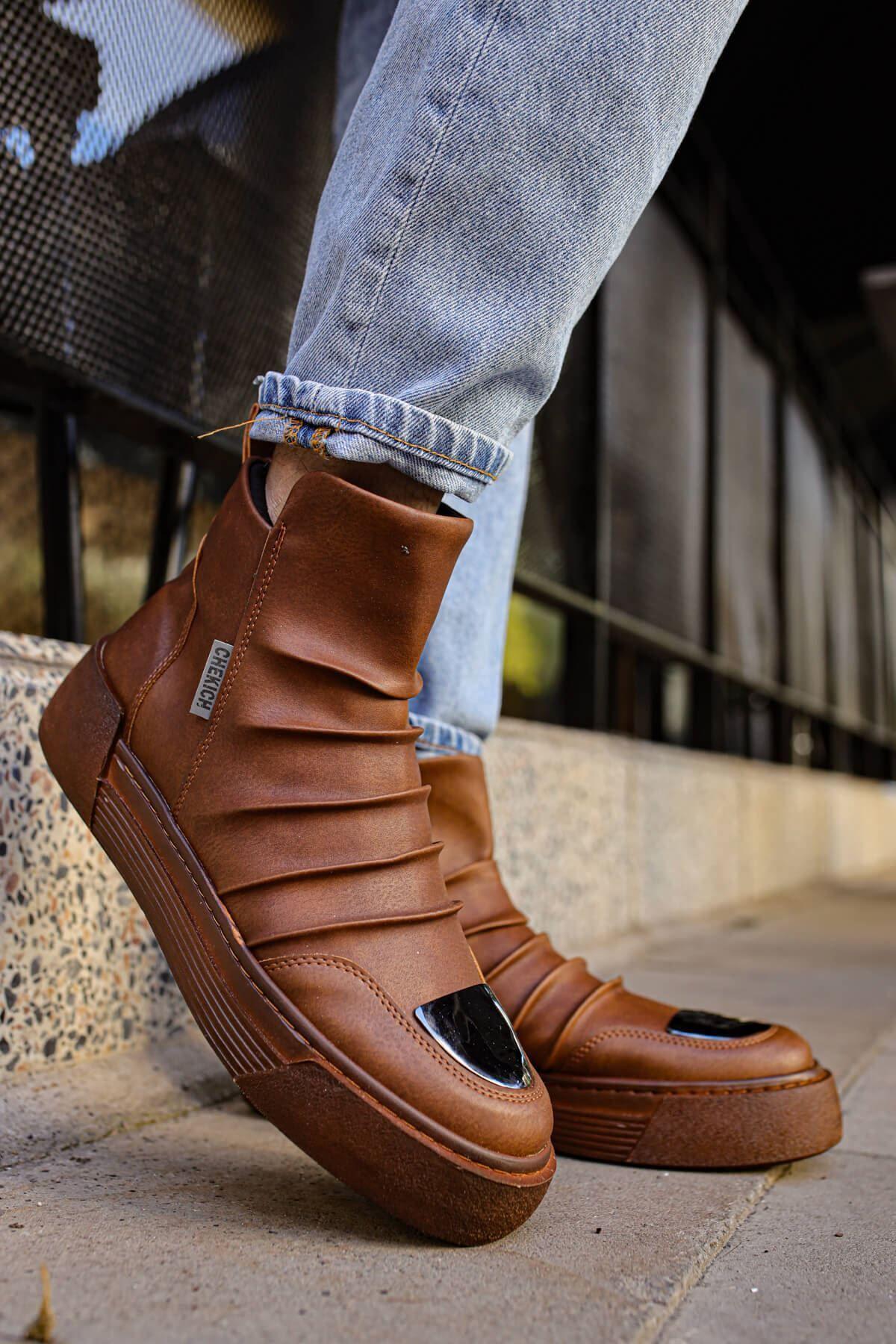 

Men s Fashion Faux Leather Flat Heeled Boots Bootie Crt Swat Boots Tan Shoes 39