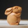 Golden Sandalwood Rabbit Zodiac Carving – Handcrafted Solid Wood Animal Craft