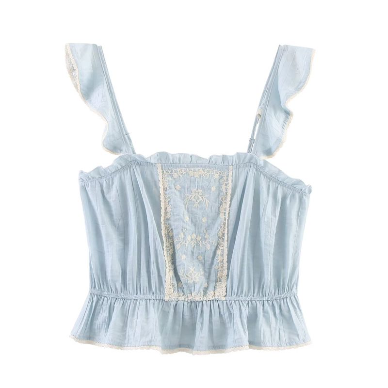 Kaslead New Women Clothes Western Style Fashion Laminated Decorative Embroidery Top 5107004