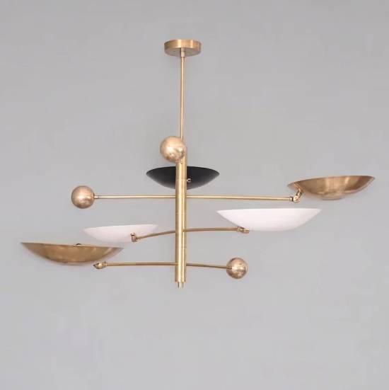 Mid‑Century Modern 5‑Light Sputnik Raw Brass Pendant Chandelier Lamp