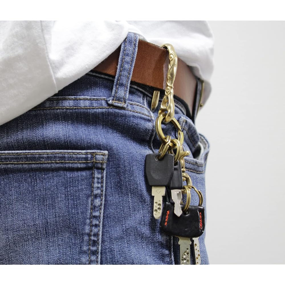 Kondo Brass Keychain Belt Hook, Made in Japan, Stylish Ring Included, Fishing Hook Shape, Size S,