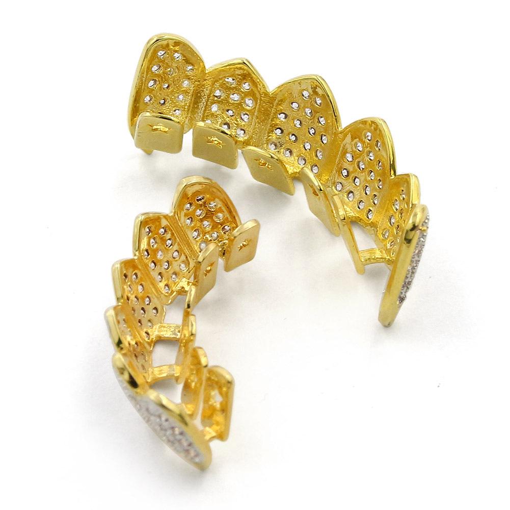 European & American Hip-Hop Gold Grillz: Micro-Inlaid Fangs Jewelry