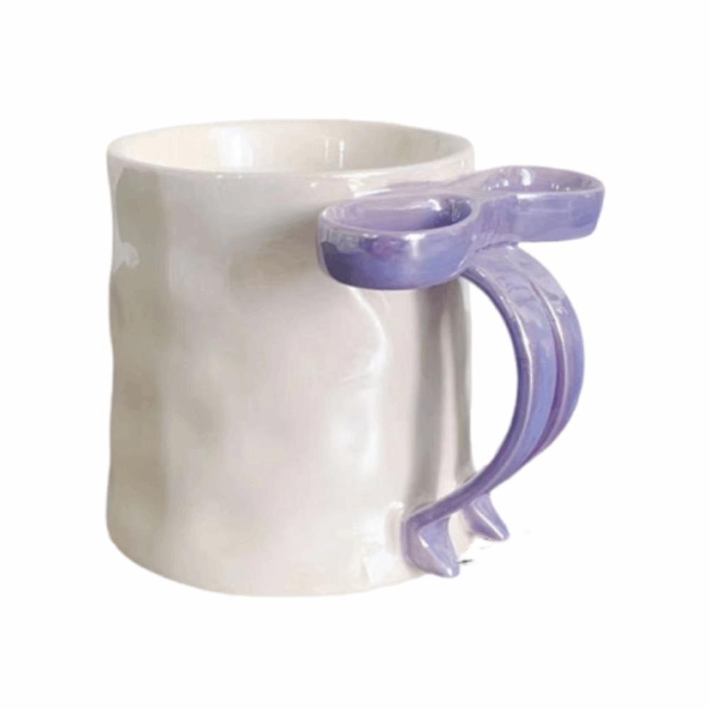 Exquisite Bowknot Ceramic Mug Sweet Breakfast Cup Safe Pottery Drinkware Tableware фиолетовый