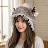 Cartoon Head Wrap Furry Deer Soft Thicken Trapper Hat for Women Outdoor Wear Lace Brim Holiday Party Photo Props