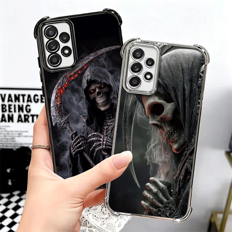 Death Grim Reaper Skull Scythe Plating Phone Case For Samsung A17 A07 A37 A57 A16 A56 A15 A55 A14 A54 A13 A53 A26 A36 A25 A35 A2