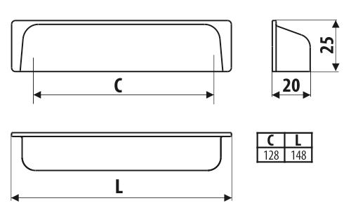UP11 handle, polished chrome, 128mm