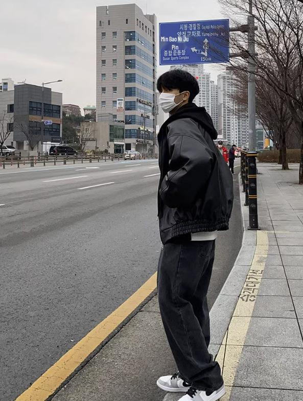 Men's American High Street Rapper Style PU Leather Hooded Jacket - Casual, Loose Fit, Cotton-Insulated Motorcycle Outerwear