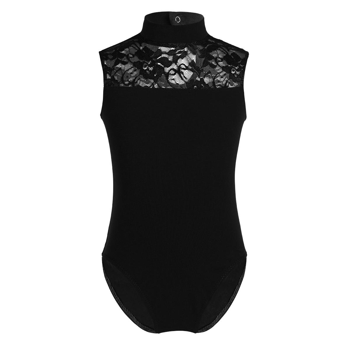 IEFiEL Mouwloos Kant Gymnastiek Ballet Dansrok Hemdje Turnpakje Jumpsuit voor kinderen, Danskleding 11-12 Years zwart