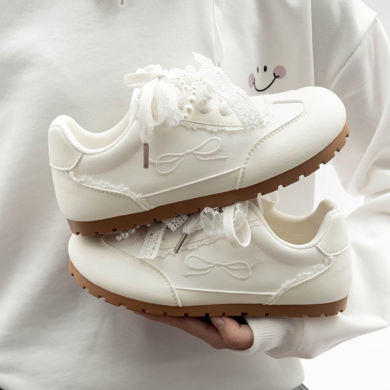 

Атласная жемчужная лента Повседневная обувь Модная женская обувь Универсальные немецкие тренировочные туфли Мягкая подошва Круглый носок Обувь Форреста Гампа 40