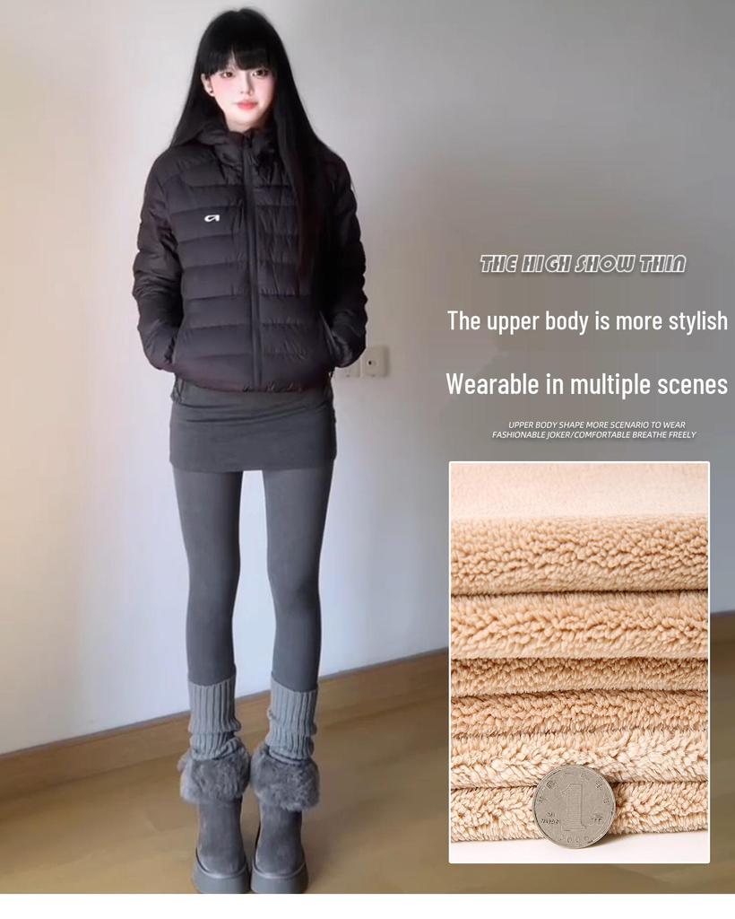 Women's Dark Gray Lambswool High-Waist Leggings, Autumn/Winter, Velvet-Lined, Thick, Warm, Slim-Fit, Skinny Pants