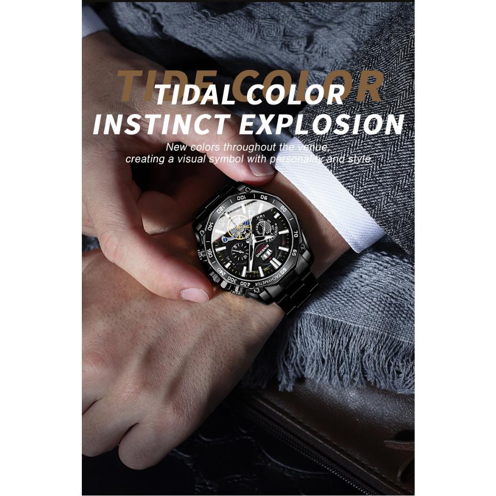 BINBOND High End Brand Men's Watch Original Stainless Steel Luminous Waterproof Watch Luxury Business Date Quartz Men Watches