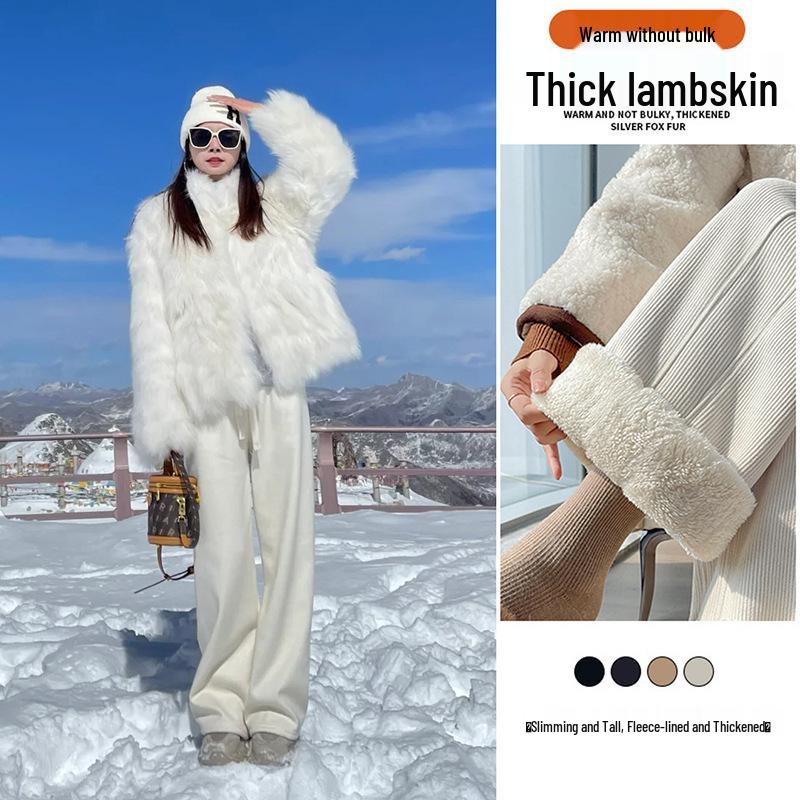 

Harbin Travel Lambswool Wide-Leg Fleece Pants: Thick, Warm, Loose-Fit, Floor-Length XXL