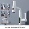 Premium White Digital Display Rain Shower Basin Faucet with Pull-out Rotating Waterfall Feature