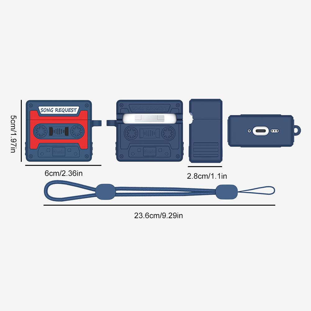 Cassette Tape Silicone Case Cartoon Silicone Protective Case with Lanyard Protective Skin for Airpod 4th Gen Charging Case 2025