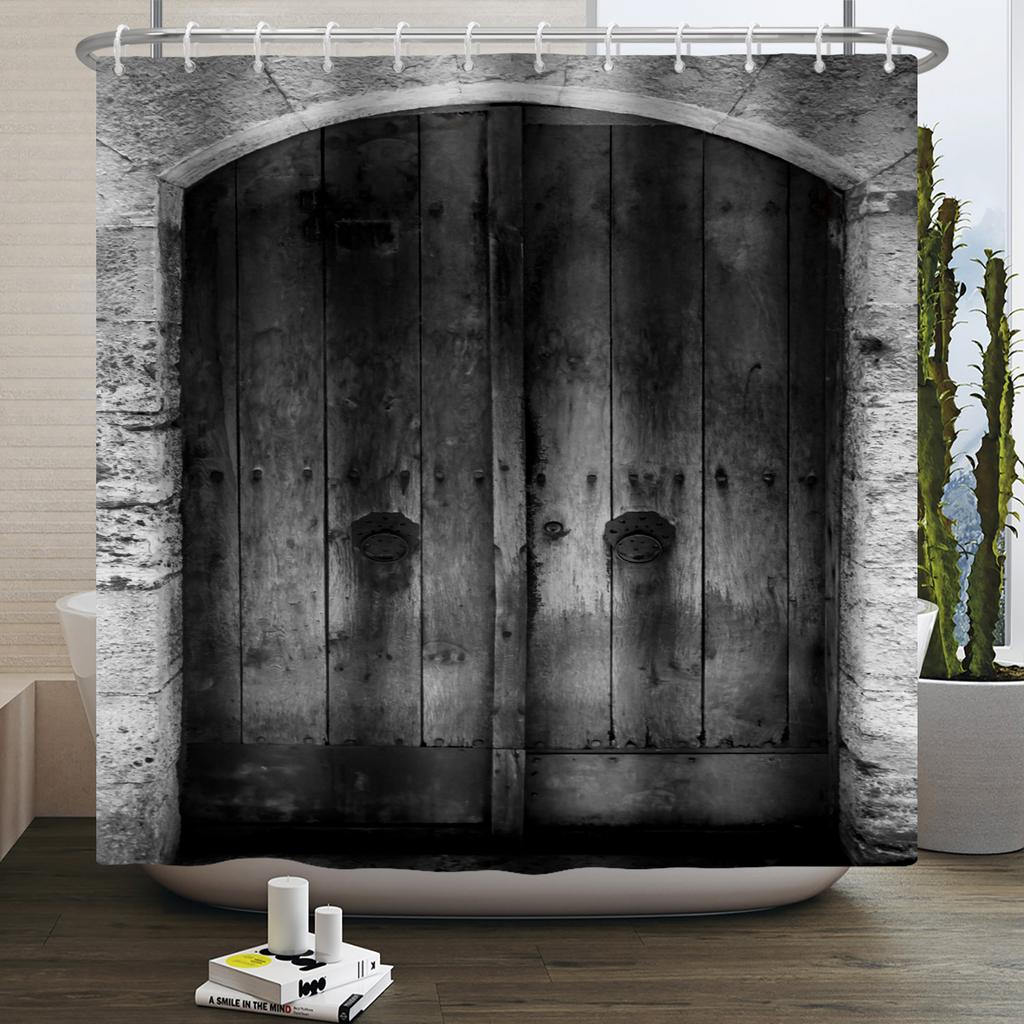 Retro Wood Door Shower Curtain Farmhouse Country Vintage Farm Barn Wooden Waterproof Polyester Shower Curtain for Bathroom Decor