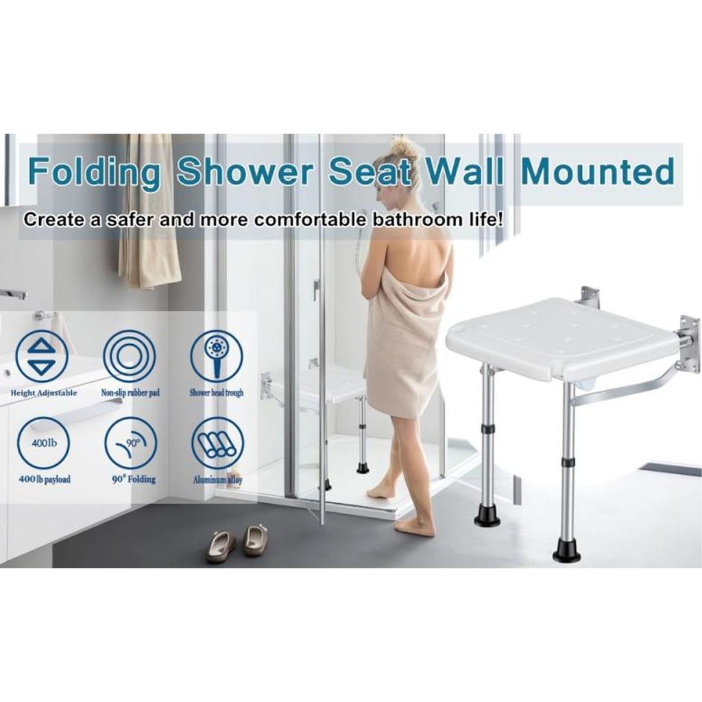 Folding Shower Chair Wall Mounted Bathroom Stool Non Slip Shower Bench for Elderly and Pregnant Women
