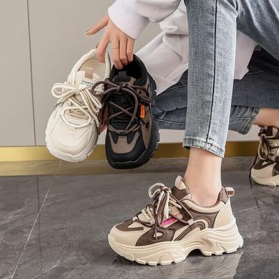 Dámske kožené tenisky typu "Dad Shoes" na jar a jeseň, ľahké, bavlnené, priedušné, pohodlné, ležérne, športové tenisky
