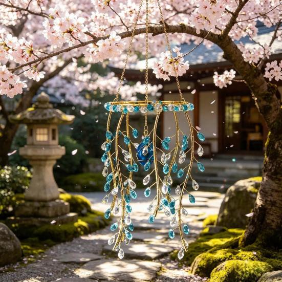 Cattura Sole Ramo di Salice Cristallo Finto Decorazione Esterna a Cascata di Perline Campanellino a Vento per Giardino Portico Patio Cortile Finestra