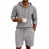 Men's Linen Casual Hooded Shirt & Shorts Set - Breathable, Long-Sleeved, Two-Piece.