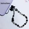 Women's Black Crystal Beaded Phone Lanyard with Bow - Cute Anti-Lost Chain Pendant Ornament