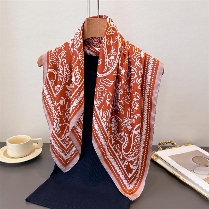 

Весенне-летний платок из искусственного шелка с принтом «кешью», квадратный платок, высококачественная шаль, универсальный шейный платок, маленький квадратный платок, головной платок, шарф, женский Unilateral 66-70CM