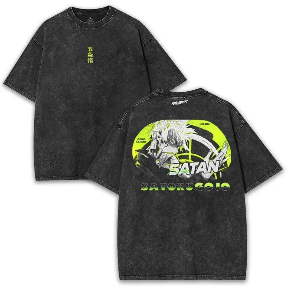 

Hot Anime Jujutsu Kaisen Gojo Satoru Clothing Men Women Tshirts Washed Cotton Tee Retro Oversized T-shirt Harajuku Male T Shirt XXL чёрный
