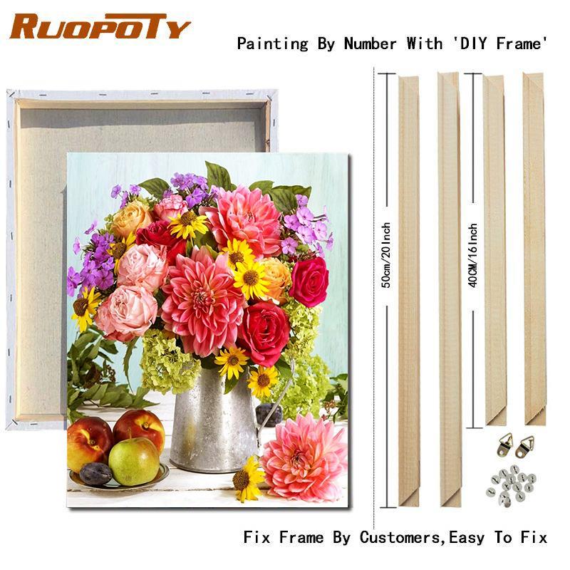 RUOPOTY DIY Frame Oil Painting By Numbers Flower Acrylic Aesthetic On Canvas Wall Art Picture By Numbers For Living Room