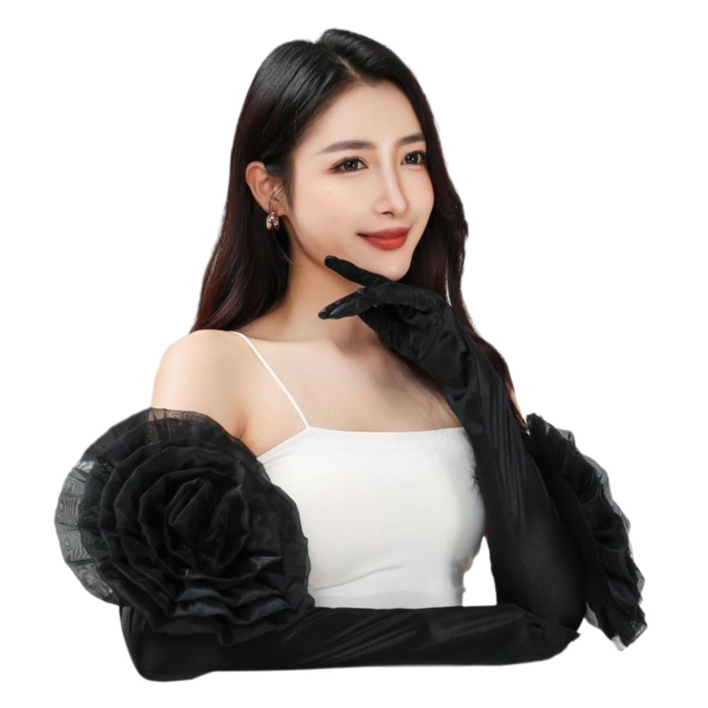 Black Long Gloves Breathable Mittens Fashion Etiquette Gloves Evening Party