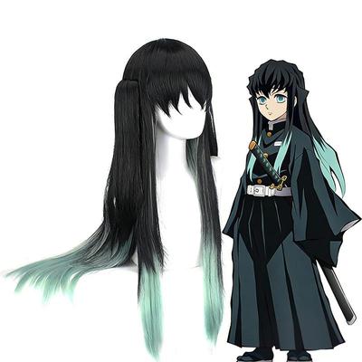 Demon Slayer Muichiro Tokito Cosplay Wig, Black-to-Green Gradient High-Temperature Fiber Hairpiece