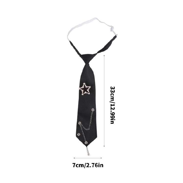 Student Pre Tied Neck Ties Preepy Look Pearls Star Metal Chain Dark Tie Cravat Neck Wear Accessories