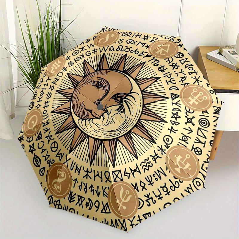 Enchanted Sun & Moon Mandala  Decor Umbrella, Portable 3-Fold Compact Umbrella for Men & Women ES29