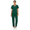 Women's Short Sleeved Color V Neck Pocket Top Pants Work Clothes Two Piece Set