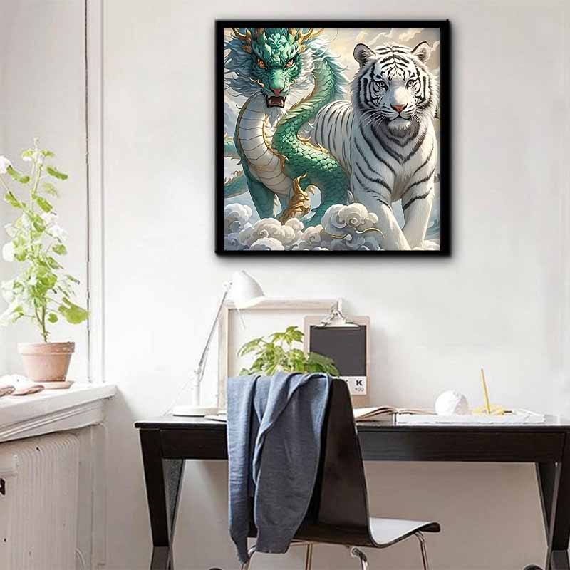 New Arrival 5D DIY Full Circle Diamond Painting "Dragon and Tiger Picture" Embroidery Cross Stitch Home Decor Gift