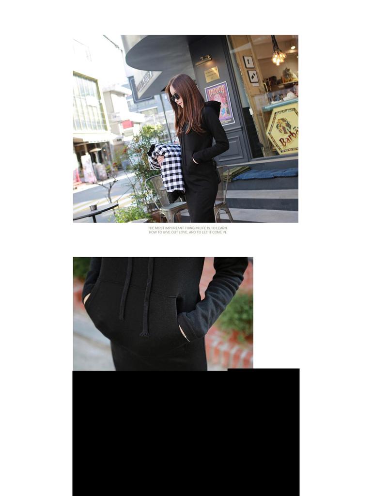 Korean Style Medium-Length Slimming Thick Hoodie Sweatshirt Pullover Dress for Women