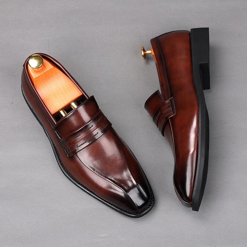 Fashion Britain Fashion Men's Brown Black Penny Loafter Leather Oxford Flats Casual Shoes Male Homecoming Wedding Dress Footwear