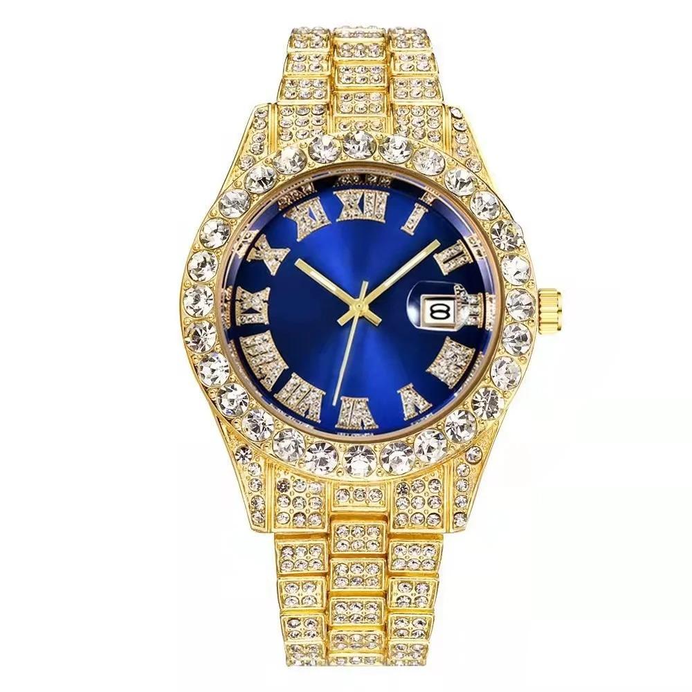 Hiphop Watch, Diamond Set Watch Men's Hip Hop Watch Calendar Men's Quartz Watch Watch