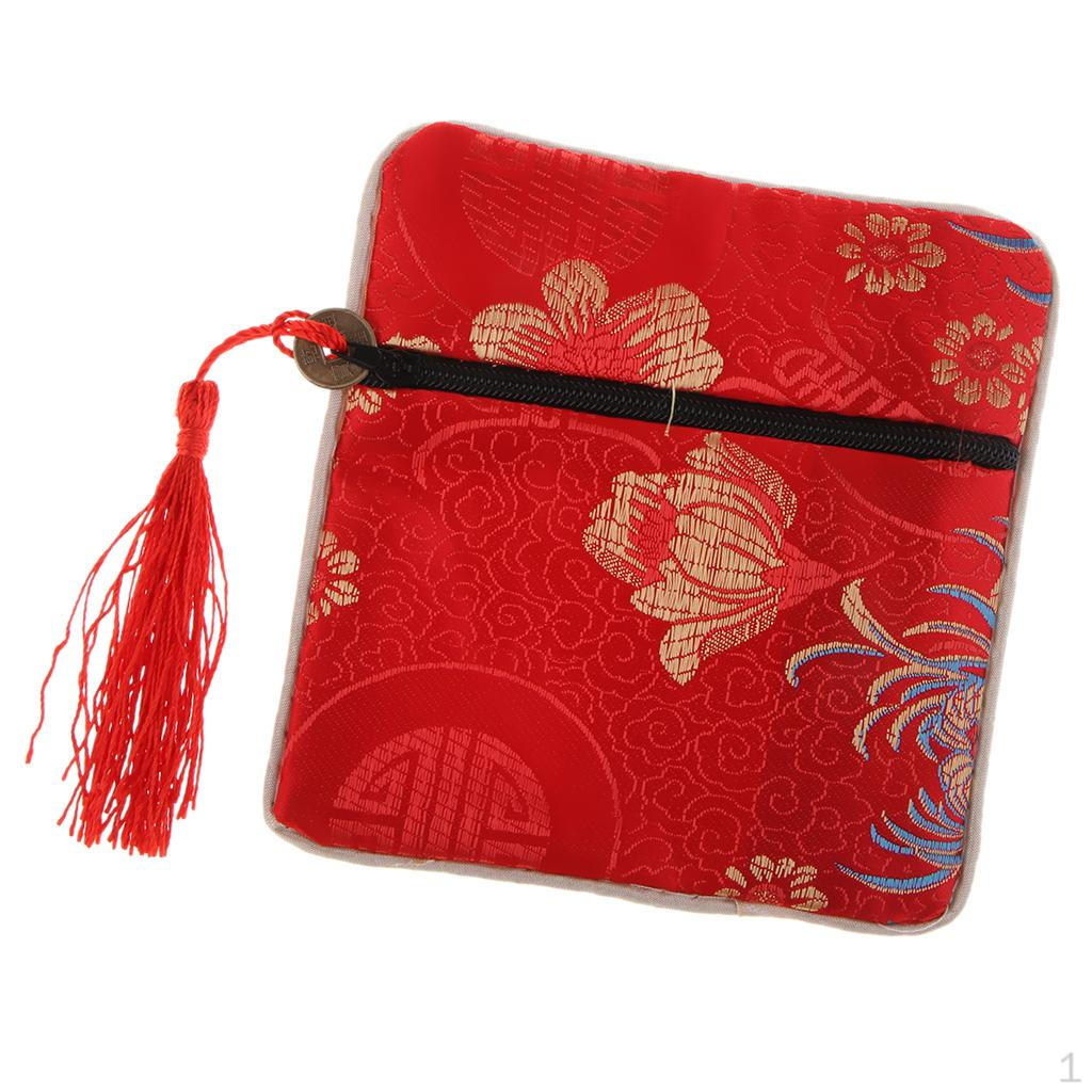 Guzheng Nail Tape Storage Bag Silk Brocade Jewelry Pouch Purse