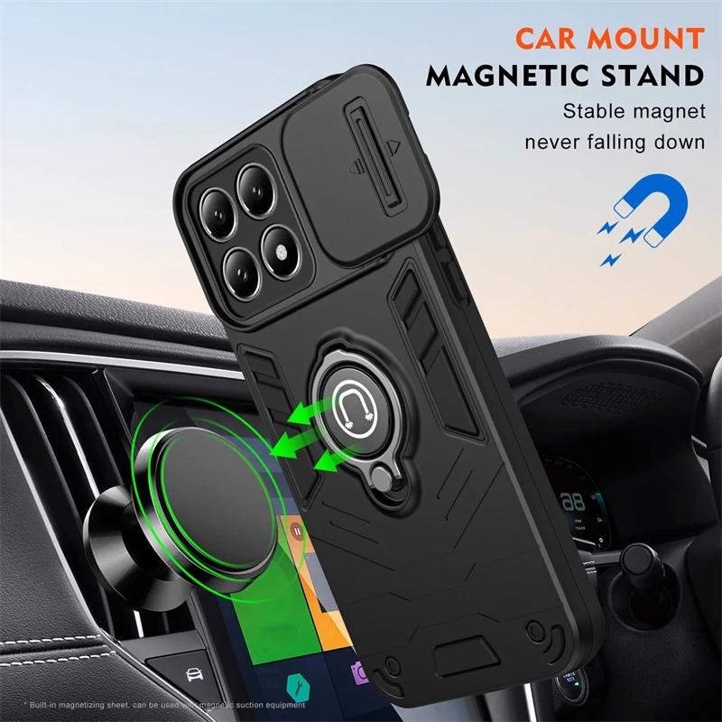 Magnetic Ring Shockproof Armor Case For Xiaomi 14T Pro 5G Slide Lens Protection Cover For Mi 13T PRO POCO X6PRO K70E 13T