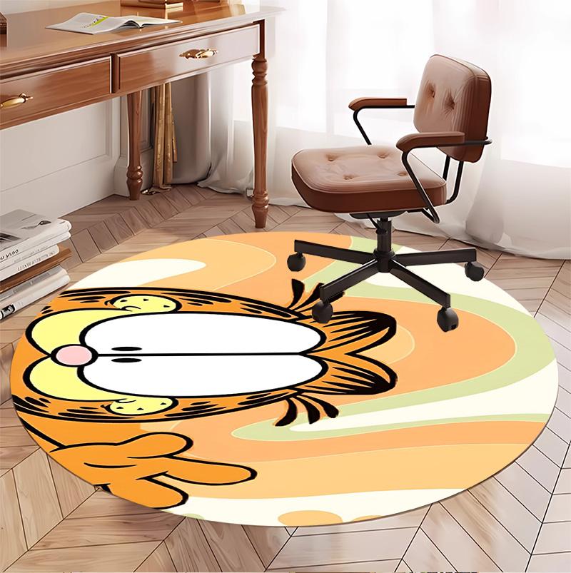 Garfield Desenli Yuvarlak Halı, İç/Dış Mekan Paspası, Piknik, Oyun Odası, Yatak Odası, Ofis, Oturma Odası, Ev Dekorasyonu Halısı, Doğum Günü Hediyesi
