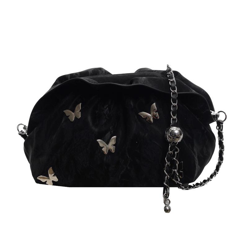 

Сумка корейская высококачественная универсальная сумка-ведро лето 2024 новый нишевый дизайн цепочка через плечо плиссированная женская сумка чёрный