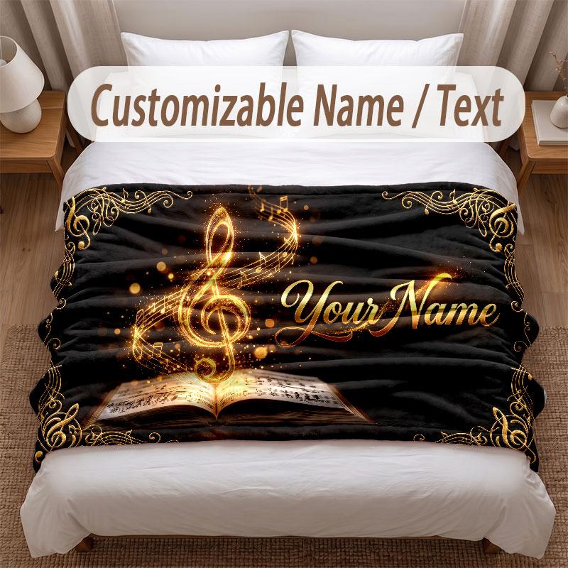Music Theme Soft Blanket Personalized Custom Name Text Print Warm Blanket Home Sofa Bedroom Decor