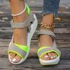 Summer Students Platform Sandals Green&Blue Color Block Sports Shoes Woman Nubuck Mesh Open Toe Wedges Sandalias Femmes Muffins