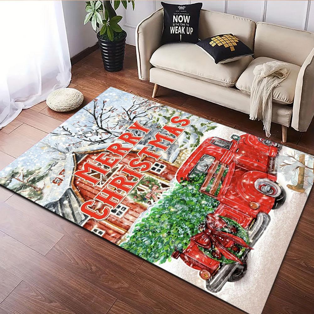 Red Truck with Christmas Tree Patterned Carpet, Suitable As a Non Slip Play Mat for the Living Room and Bedroom Sofa