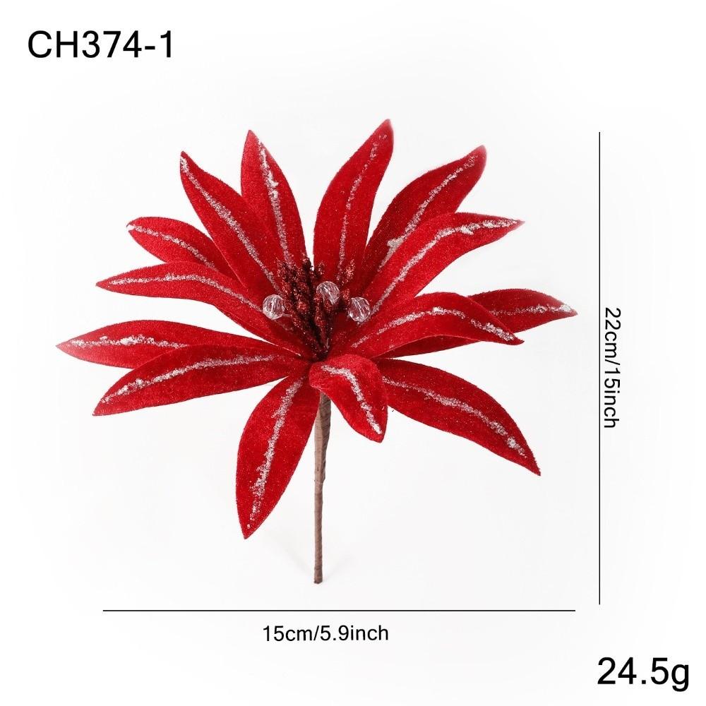 Neue 15CM Künstliche Weihnachtsstern Blume Beflocktes Stoffband Weihnachtsblume Simulationsblumen Weihnachtsbaumzubehör