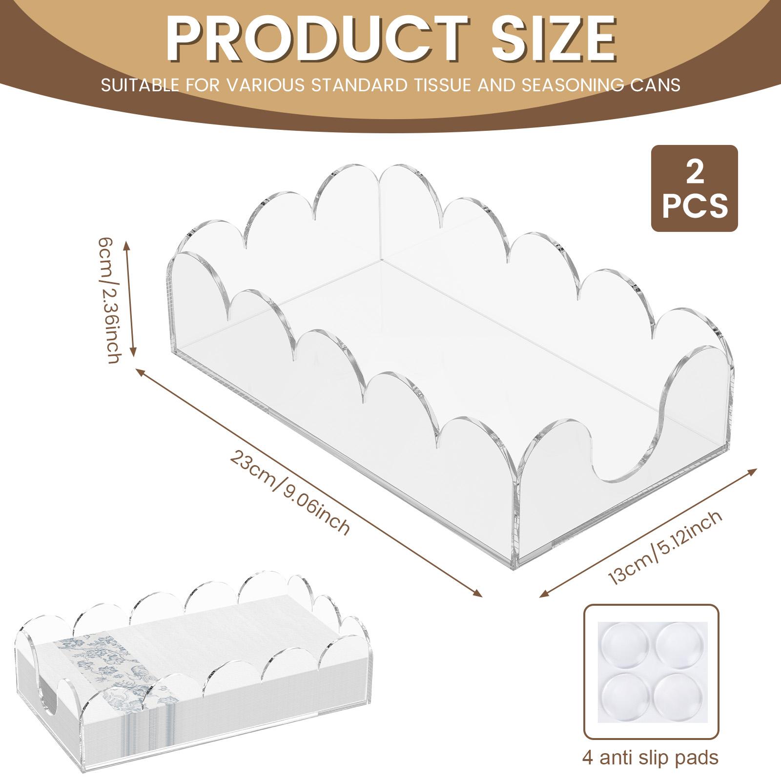 

2Pcs Acrylic Napkin Holder Rectangular Clear Hand Towel Holder Fashion Paper Napkin Scalloped Tray for Bathroom Kitchen Table